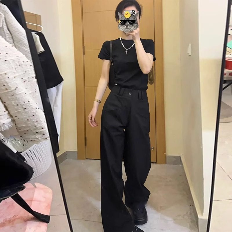 黑色美式工装休闲裤女春秋2026新款小个子高腰宽松显瘦直筒宽裤