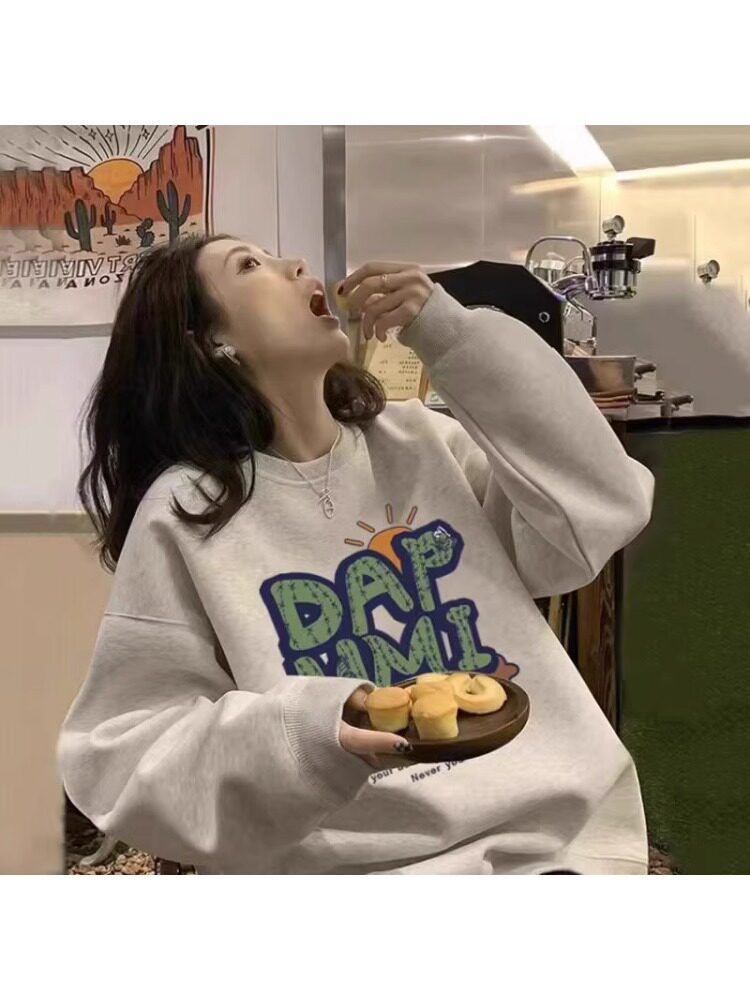 圆领卫衣女春秋薄款2025新款时尚洋气宽松慵懒风大码胖mm外套上衣