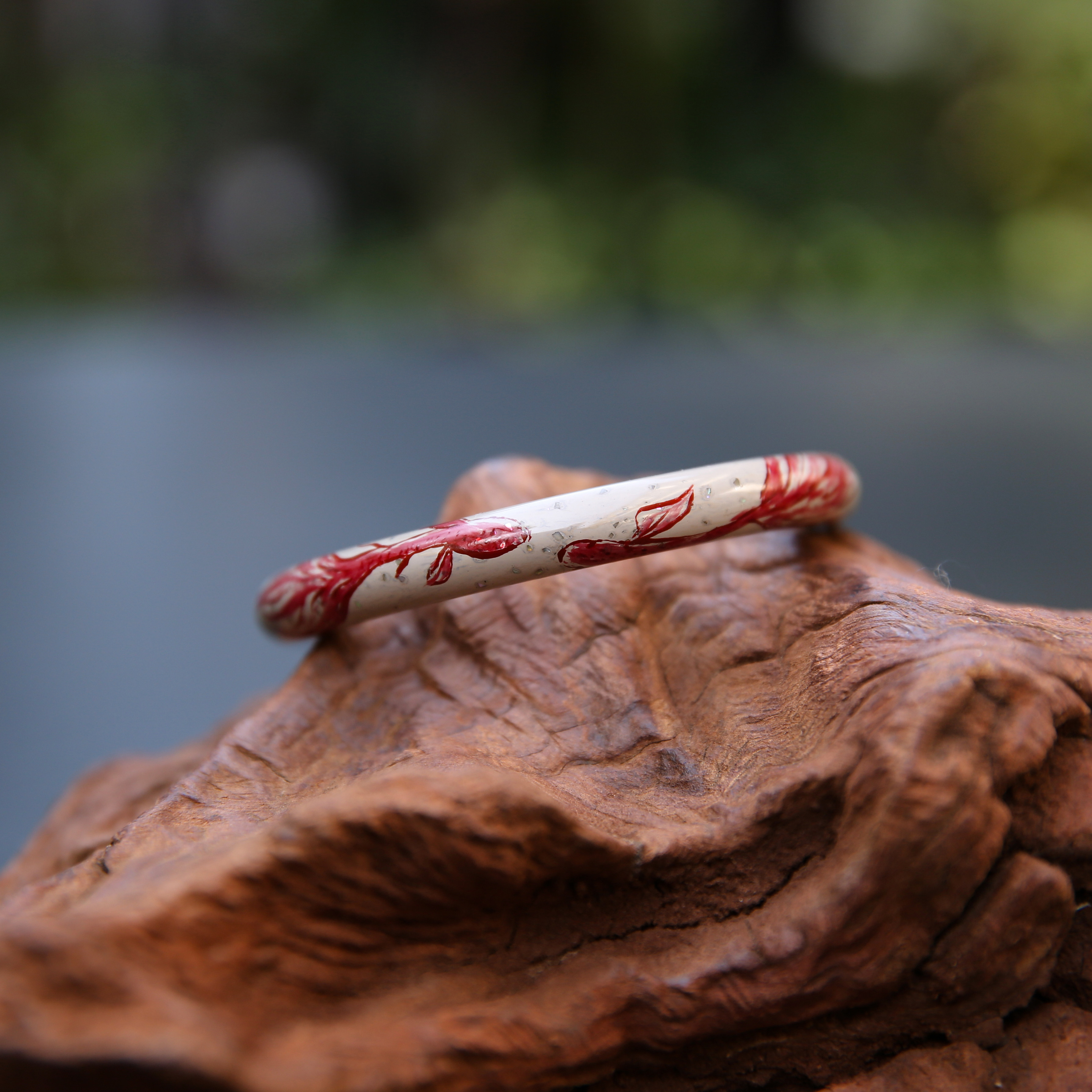 非遗大漆手镯女 螺钿锦鲤 紫光檀纯手工彩绘 好运富贵 礼物送老外