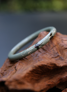 灰色春燕祥云漆器纯手工彩绘哑光复古灰色大漆手镯男女礼物送老外