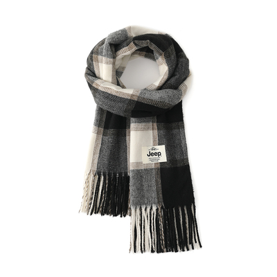 正版Jeep吉普冬季仿羊绒格子流苏保暖两用绒线围巾男女同款情侣款