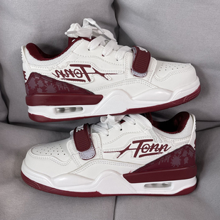 男学生百搭运动休闲鞋 国潮男鞋 ins港风潮牌复古白红厚底气垫球鞋