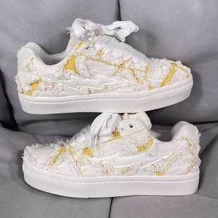 男女学生百搭休闲板鞋 国潮男鞋 ins风小众原创破碎潮流闪电面包鞋