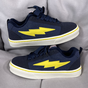 新款 男学生百搭运动鞋 男鞋 藏蓝闪电板鞋 ins小众设计加绒棉鞋 冬季