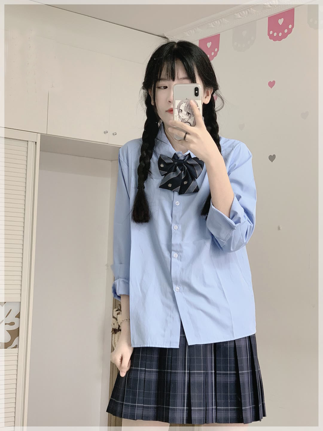 原创jk蓝色衬衫纯色基础款