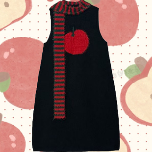 可爱圣诞风毛衣裙苹果围巾新年针织背心连衣裙小个子无袖 中长裙子