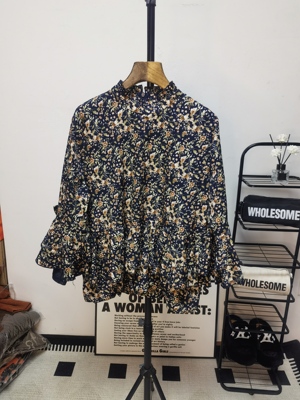 2026早春新款韩版宽松慵懒风圆领套头碎花衬衫女百搭上衣女装衬衣