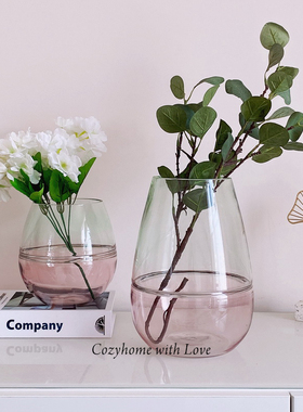 春夏新品北欧品牌家居半夏粉绿色绕丝玻璃花瓶简约水培小清新摆件