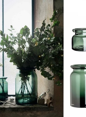 Cozyhome北欧设计师款厚实墨绿色玻璃翻边大花瓶ins风样板间摆件