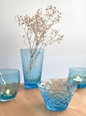 唯美天际蓝色中古孤品清仓杯具克莱因blue玻璃酒杯冰激淋碗甜点杯