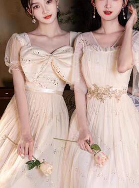 伴娘服2025新款平时可穿高级感胖mm大码姐妹团显瘦香槟色小众礼服