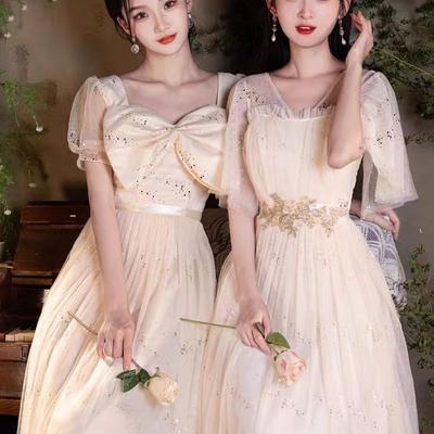 伴娘服2025新款平时可穿高级感胖mm大码姐妹团显瘦香槟色小众礼服