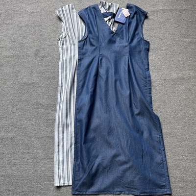 外贸尾货女款夏季无袖连衣裙条纹百搭宽肩带长款女士气质连衣裙