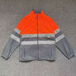 外贸尾货摇粒绒外套男女款直筒加绒反光衣安全作业男女户外工作服
