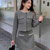 尖货福利手工镶钻重工钉珠千金风人字纹小香风连衣裙裙S通勤套装