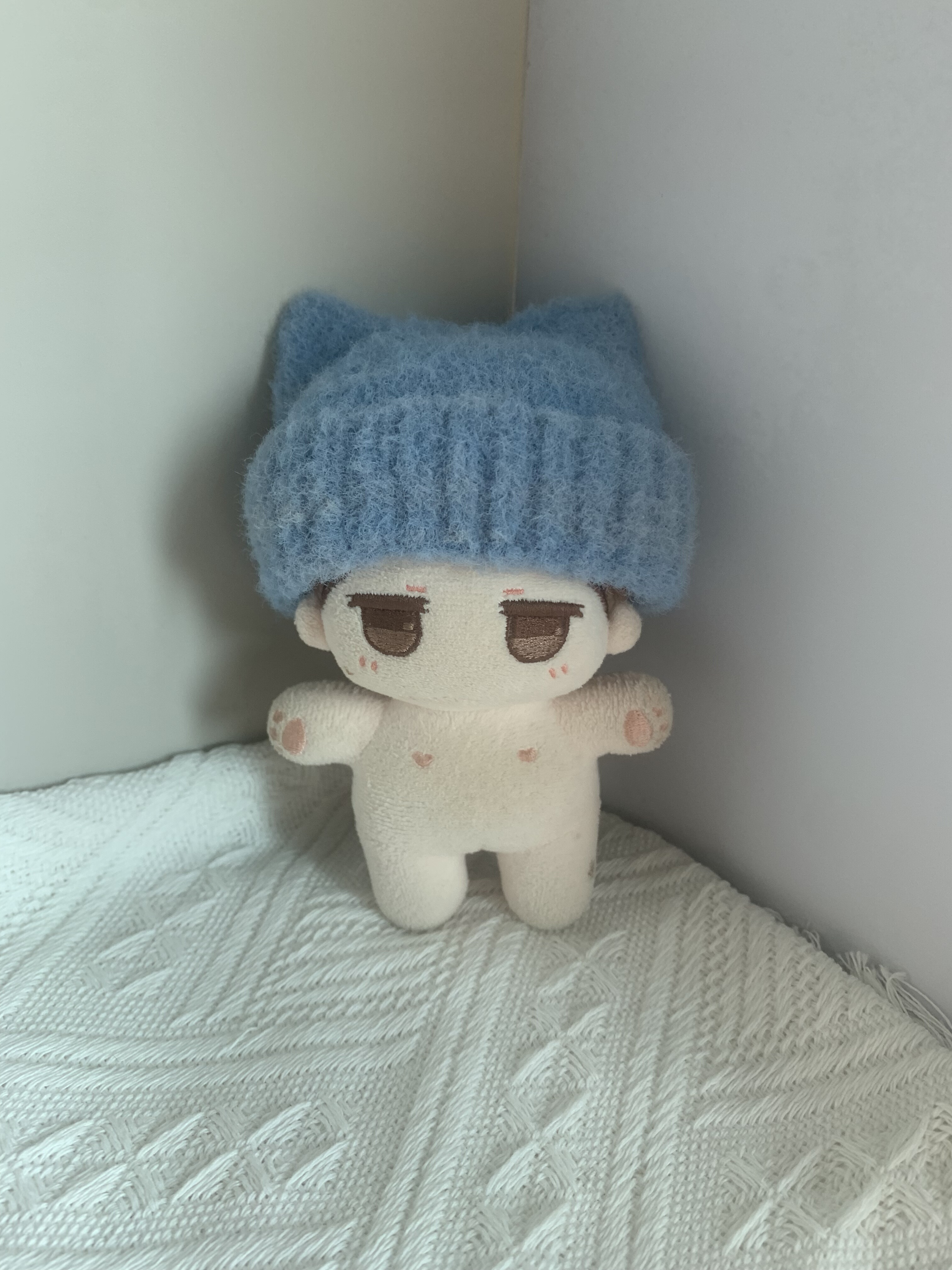 10厘米娃衣手作蓝色猫耳帽10cmdiy编织可爱头套多色棉花娃娃帽子