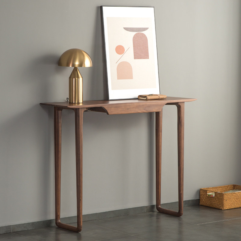 北欧简约黑胡桃木条案实木玄关桌 靠墙供桌现代简约窄桌条案供桌