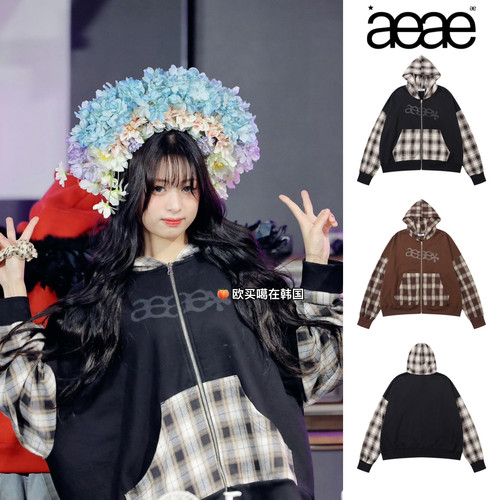 【官方正品】aeae格子连帽卫衣女