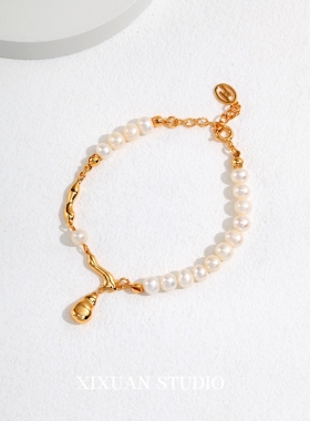 XIXUAN纯银天然珍珠手链女气质双色腕饰高级感手饰简约原创小众