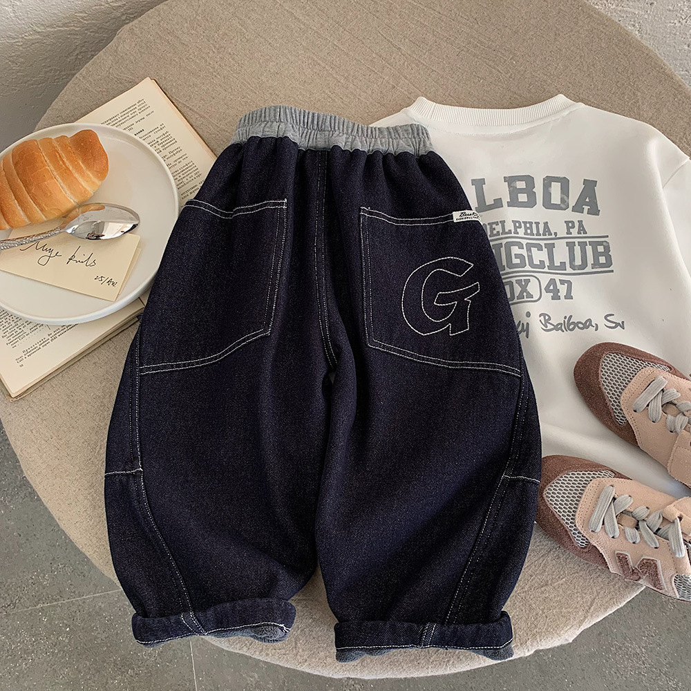 木野儿童冬季牛仔裤男童韩版百搭加绒长裤湖州织里童装加厚