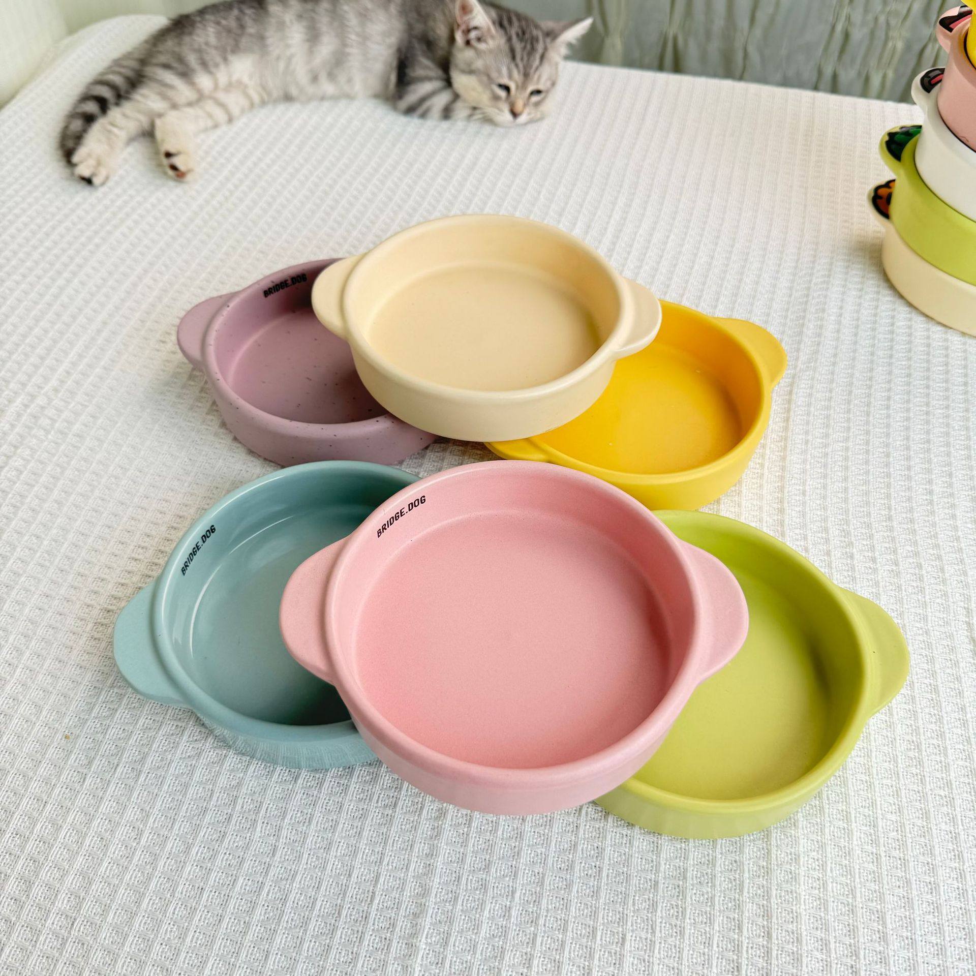 BD同款猫咪ins陶瓷碗狗狗碗猫碗零食碗护颈双耳猫狗通用可爱小碗