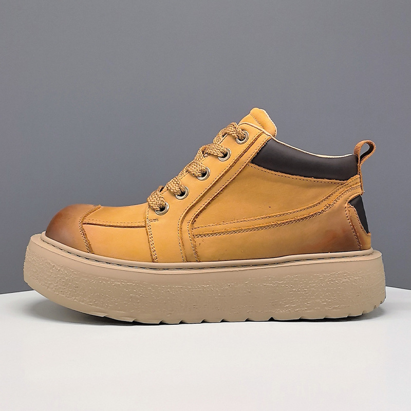 厚底英伦风复古皮鞋男冬季新款软底百搭轻便防滑乐福鞋中帮马丁鞋