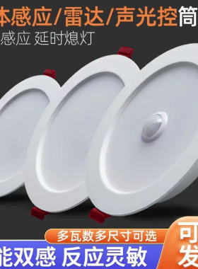 led超薄红外人体雷达感应筒灯嵌入式物业家用过道声控天花顶射灯