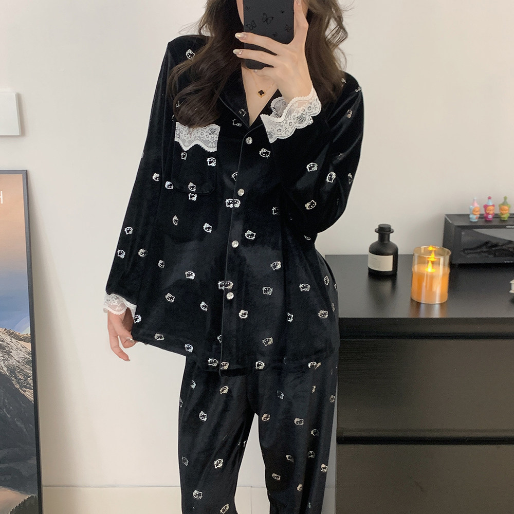 2025新款可爱睡衣女士春秋季冬天金丝绒长袖裤甜美加绒加厚家居服