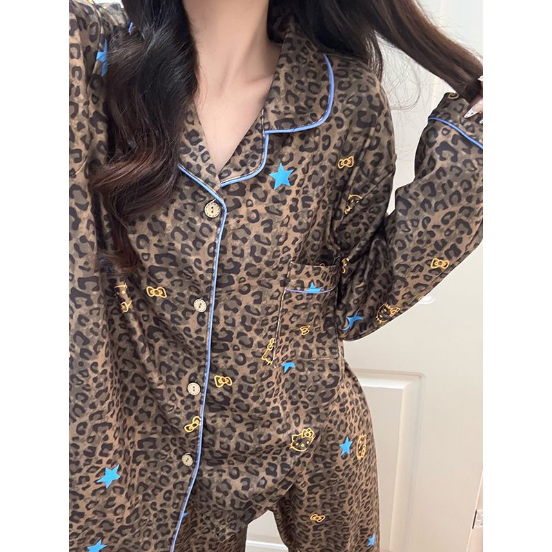 豹纹睡衣女秋冬季德绒加绒加厚2025新款海岛绒磨毛保暖家居服套装