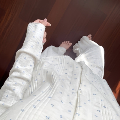 韩系慵懒感小碎花棉纱带胸垫睡衣少女春秋季亲肤休闲居家服套装