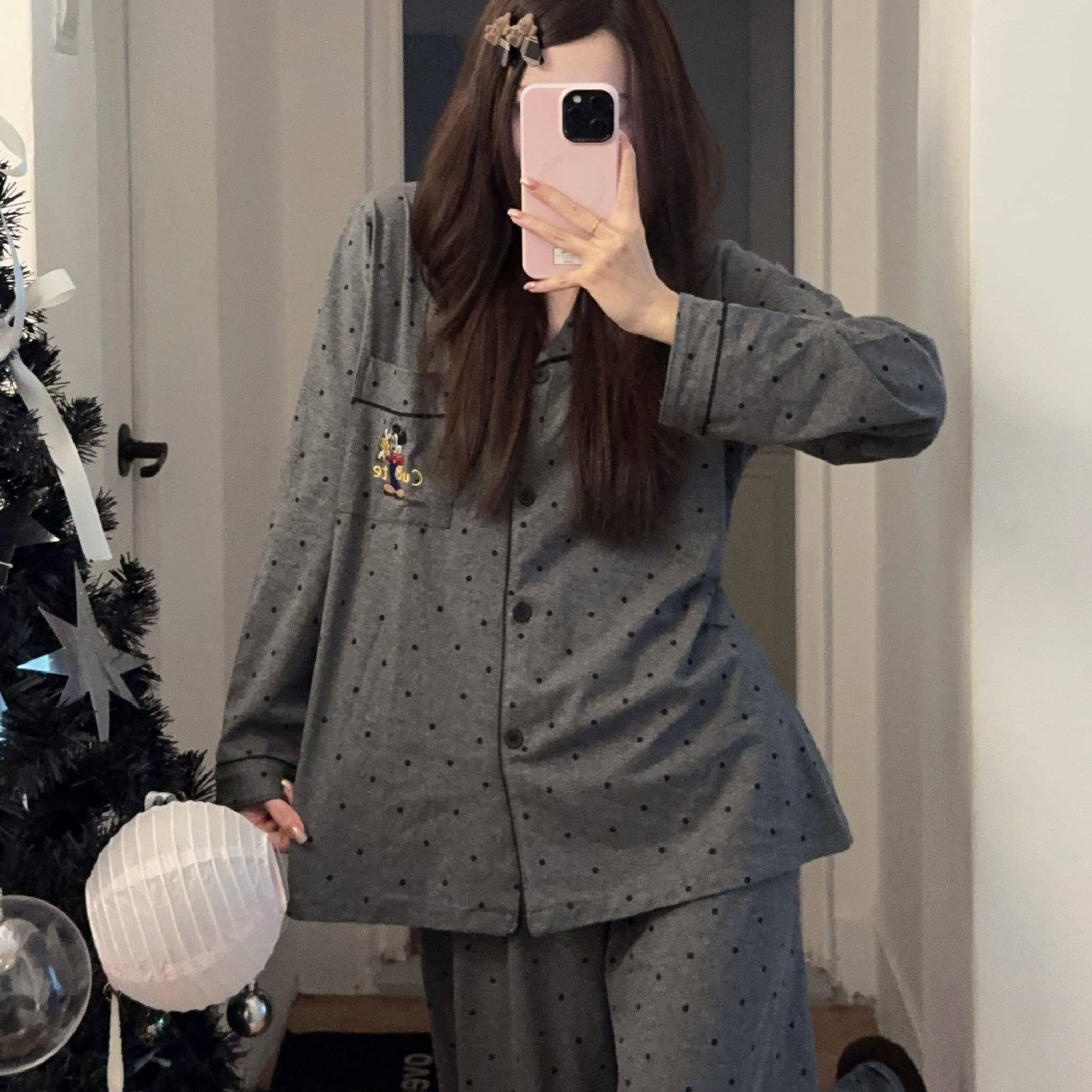 2025年新款纯棉卡通可爱少女睡衣春秋套装长袖米奇家居服可外穿薄