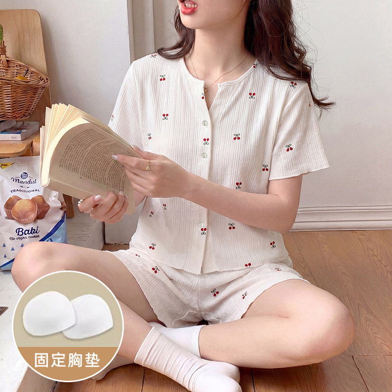 韩版少女樱桃印花针织纯棉睡衣夏季2026新款短袖全棉家居服套装