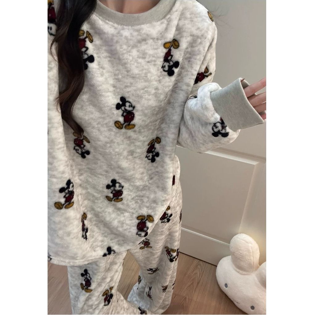 米粒绒睡衣女秋冬季冬款法兰绒