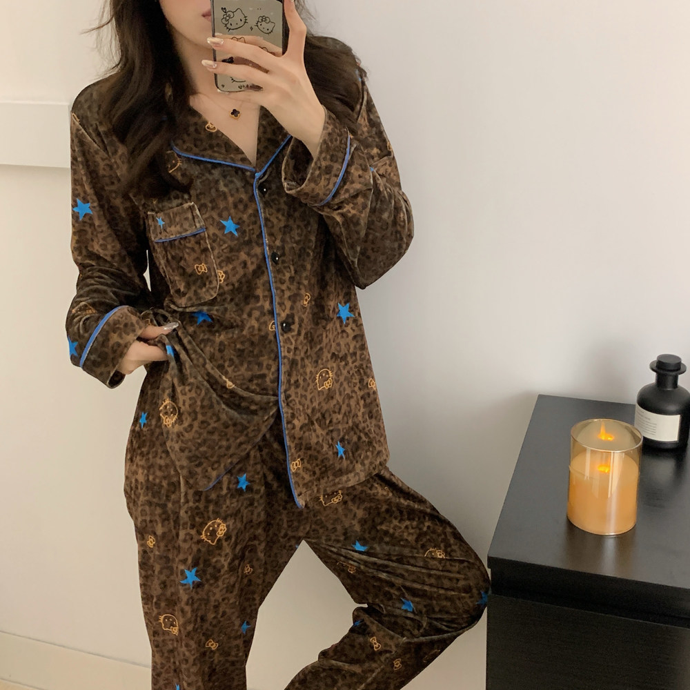 2025新款可爱睡衣女士春秋季冬天金丝绒长袖裤甜美加绒加厚家居服
