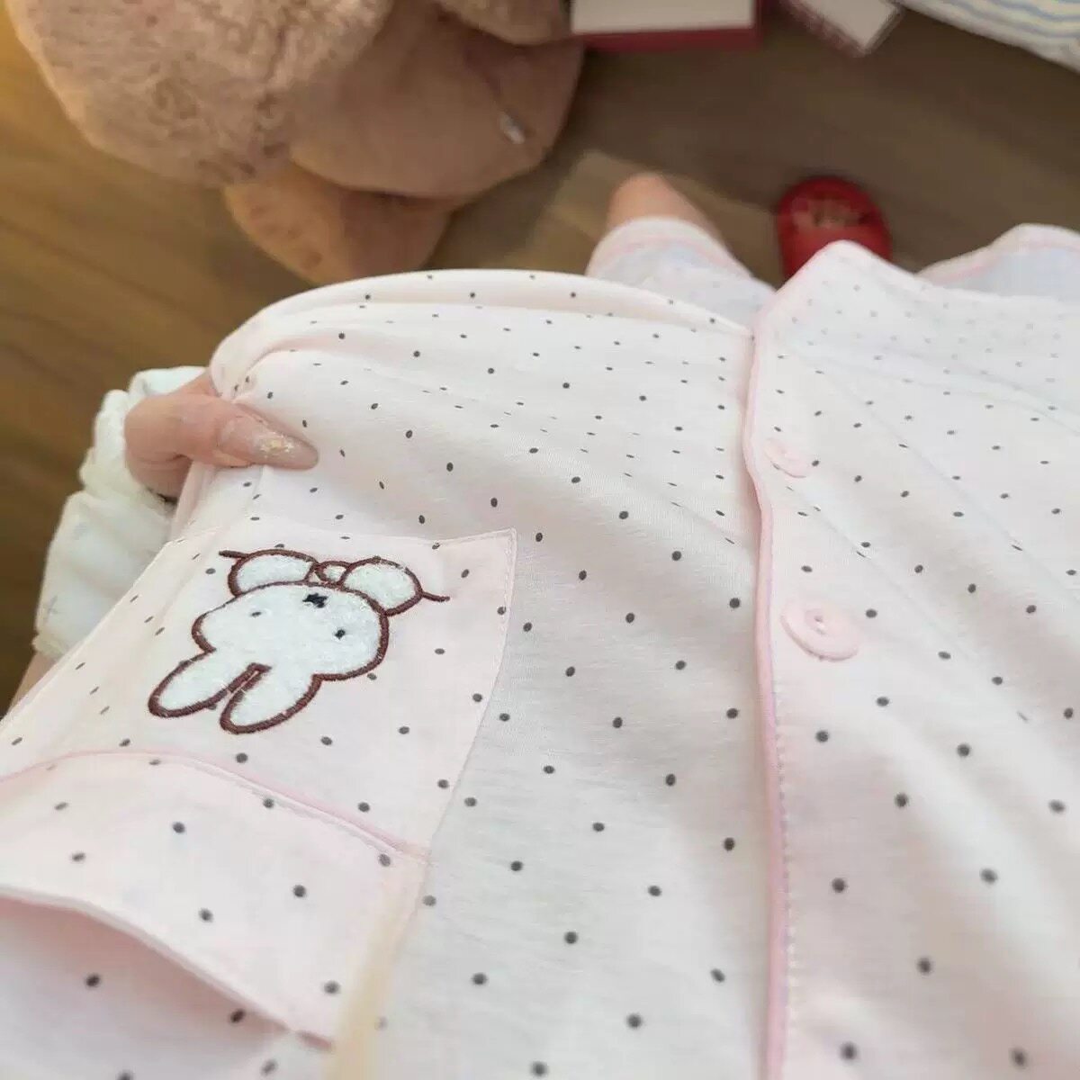 睡衣女款春秋季甜美可爱波点云朵棉短袖短裤长裤家居服套装可外穿