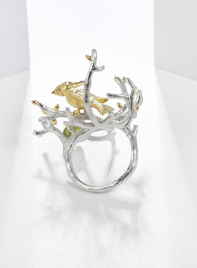 设计师款自然风S925银高颜值小众欧美复古风vintage轻奢纯银戒指