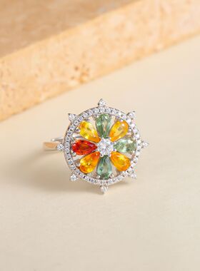 ins风S925银套装高颜值糖果色天然彩宝纯银耳环项链吊坠开口戒指