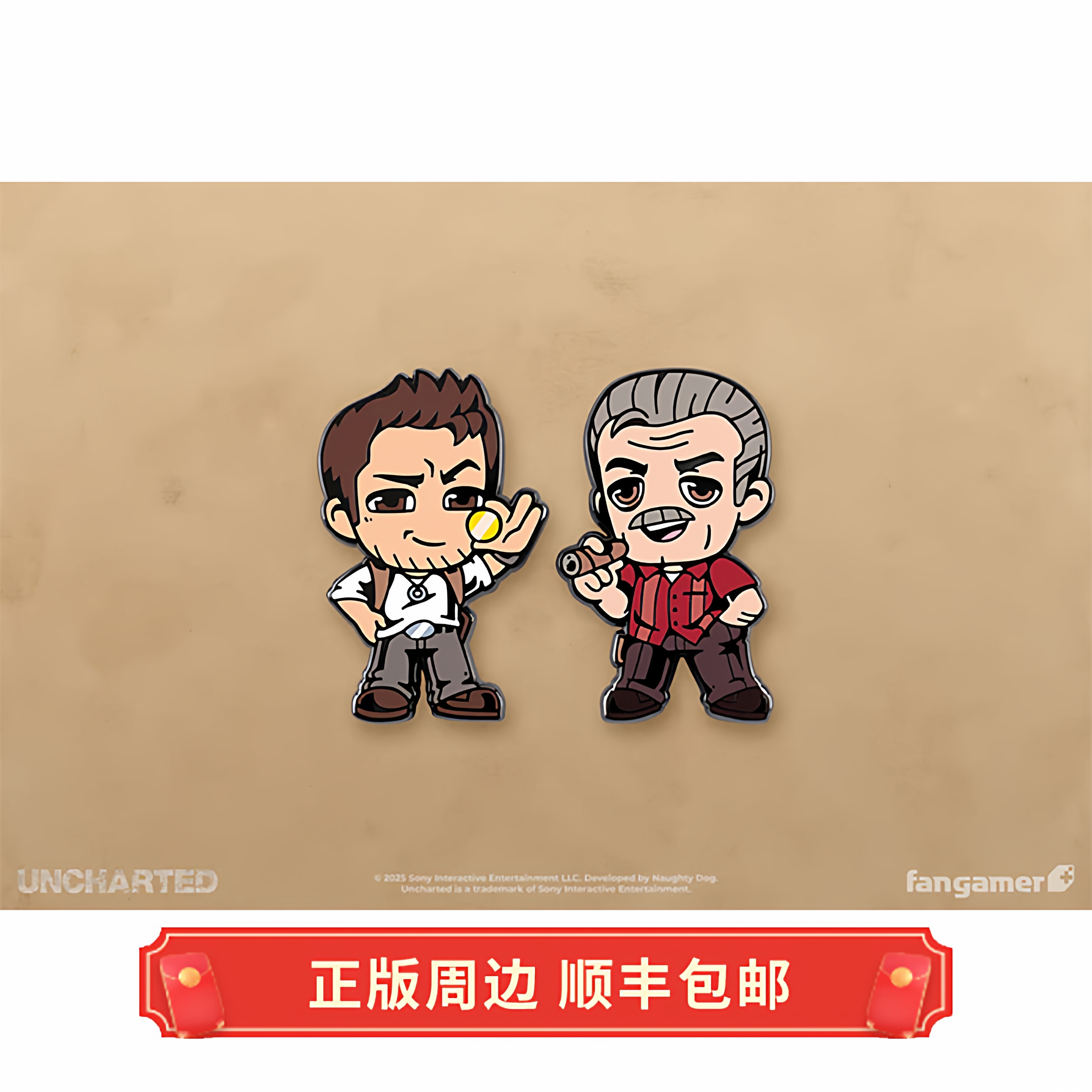 正版 运输中 神秘海域 Nathan and Sully 徽章套装 扣针 Fangamer