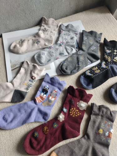 售完无补 外贸 文艺复古森系植物花卉 棉质 女中筒女袜