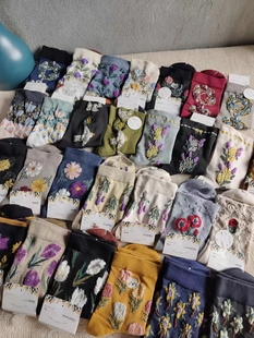 外单袜子 森系花卉客供面料立体艺术中筒女袜 绝美XUE下风格