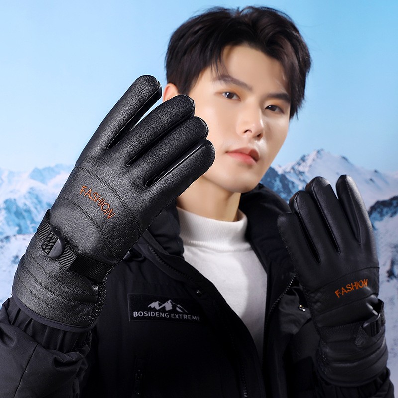 PU骑行手套男士加宽大厚保