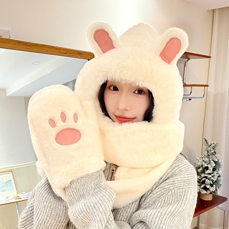 帽子围巾手套一体女秋冬季