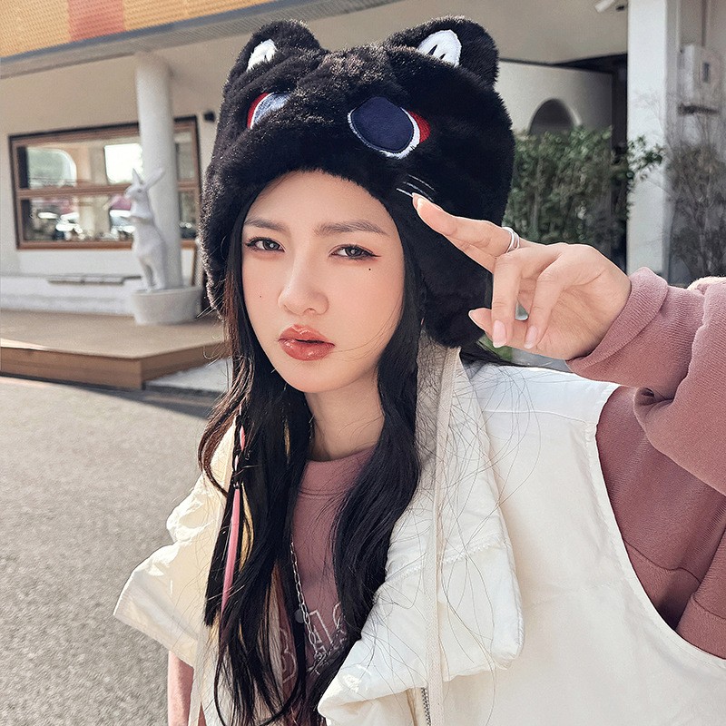 小恶魔猫耳朵毛绒帽子冬季
