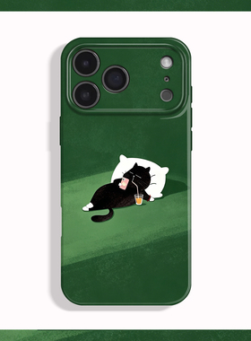 绿色复古慵懒宅家猫咪适用苹果17 16 15 14 13 12 11手机壳nova10荣耀500华为mate80 70 60 50 40 30一加15软