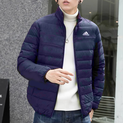 阿迪达斯轻薄羽绒服男装冬季新款蓝色运动服立领加厚鸭绒内胆外套