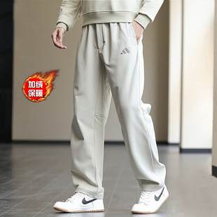 阿迪达斯加绒直筒裤男冬季新款保暖软壳拒水户外运动裤加厚长裤