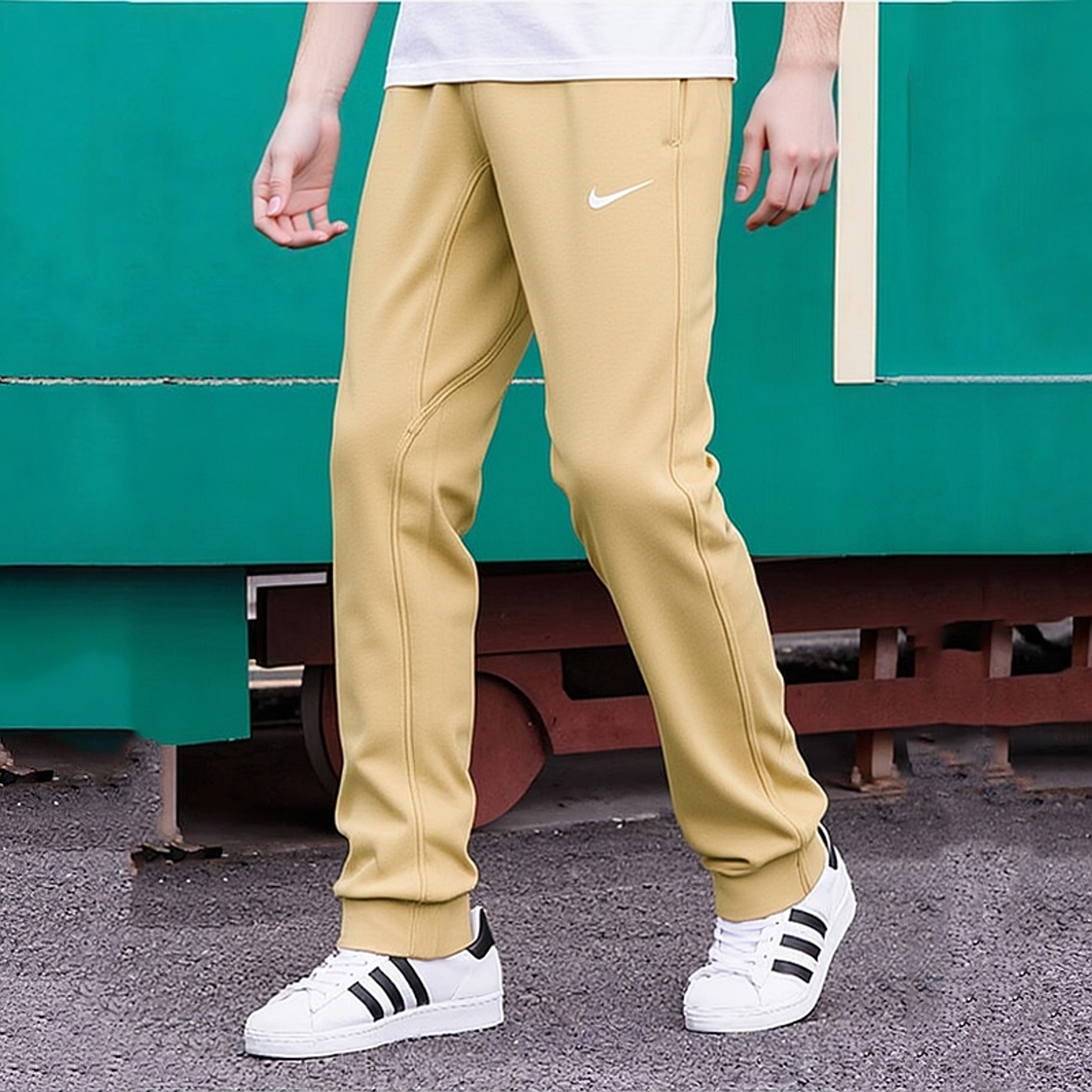 Nike耐克卡其色加绒裤子防风保暖运动裤束脚裤卫裤新款休闲裤男裤