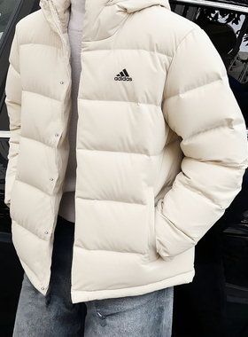 阿迪达斯米白羽绒服男冬季新款连帽运动美式防风加厚外套男KE5403