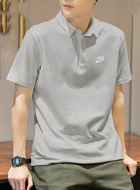 灰色polo衫耐克正品男装25春季新款商务装纯棉翻领运动T恤FN3896