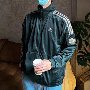 棒球服立领夹克JL8400 复古绿色美式 阿迪达斯三叶草外套男秋季 新款